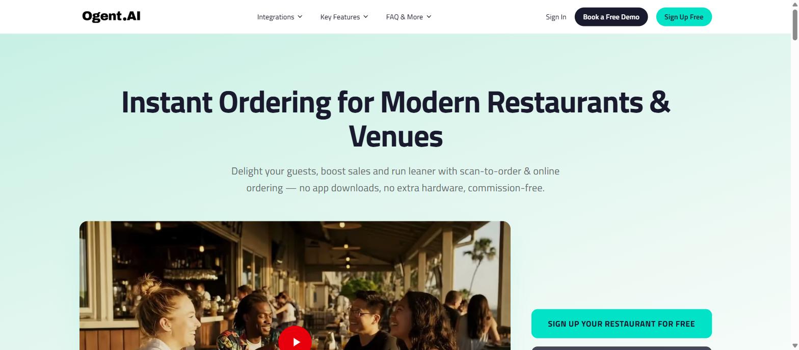 Set up online ordering for your restaurant from the Ogent.ai homepage